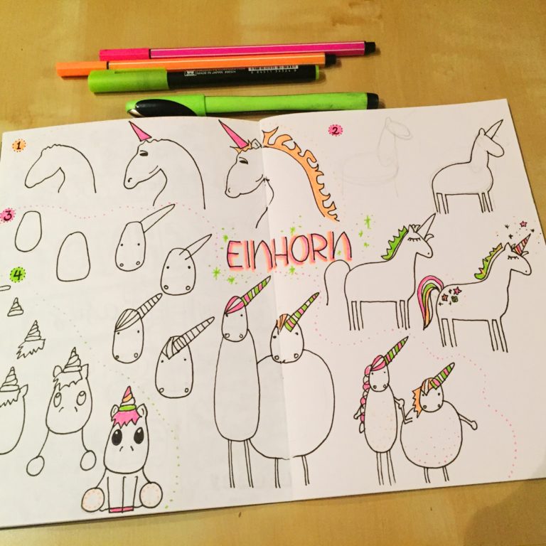 Einhorn zeichnen | 6 süße Einhörner step-by-step zeichnen... uiii