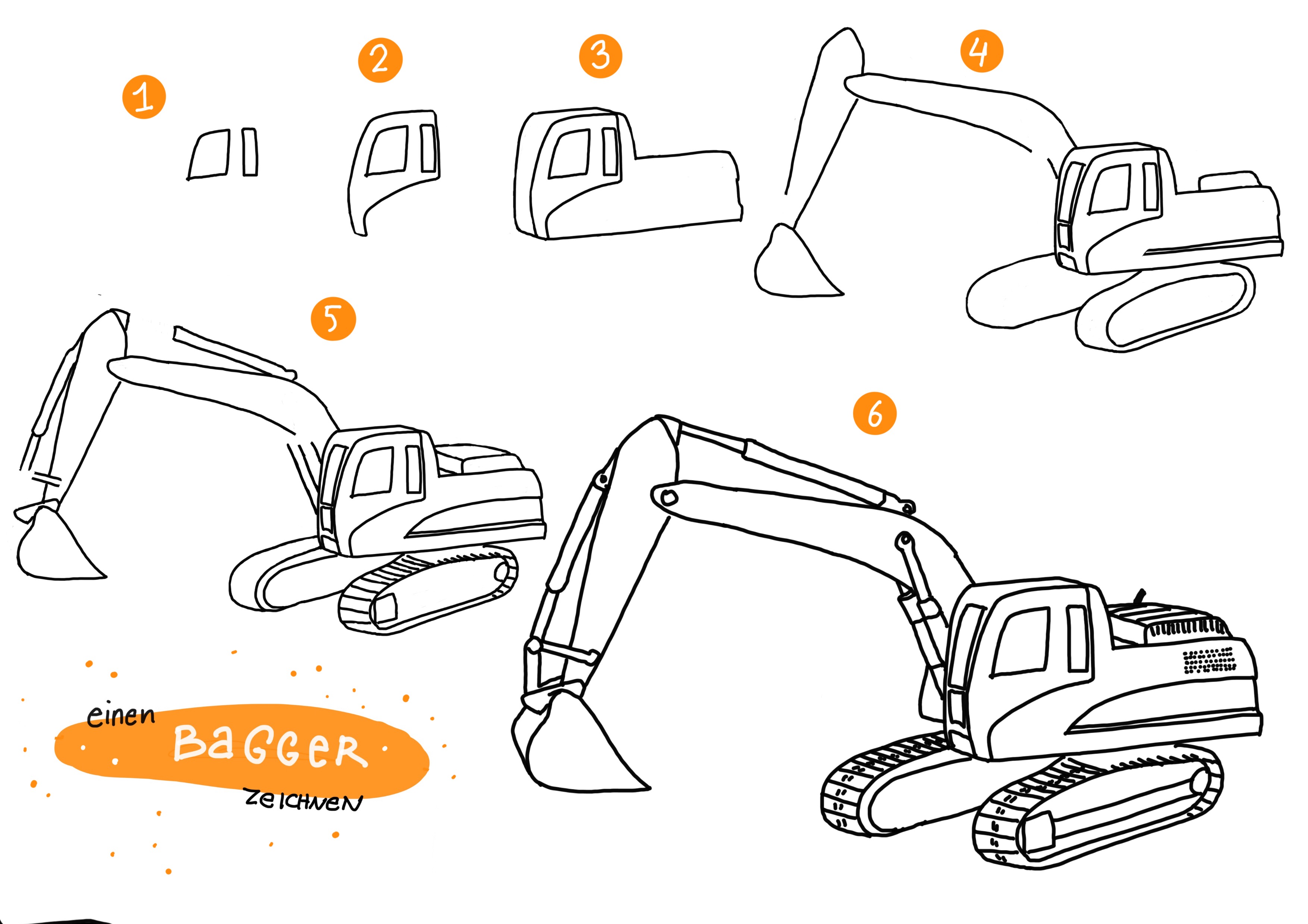 Wie man einen Bagger zeichnen kann | Fahrzeughits der Kids ...