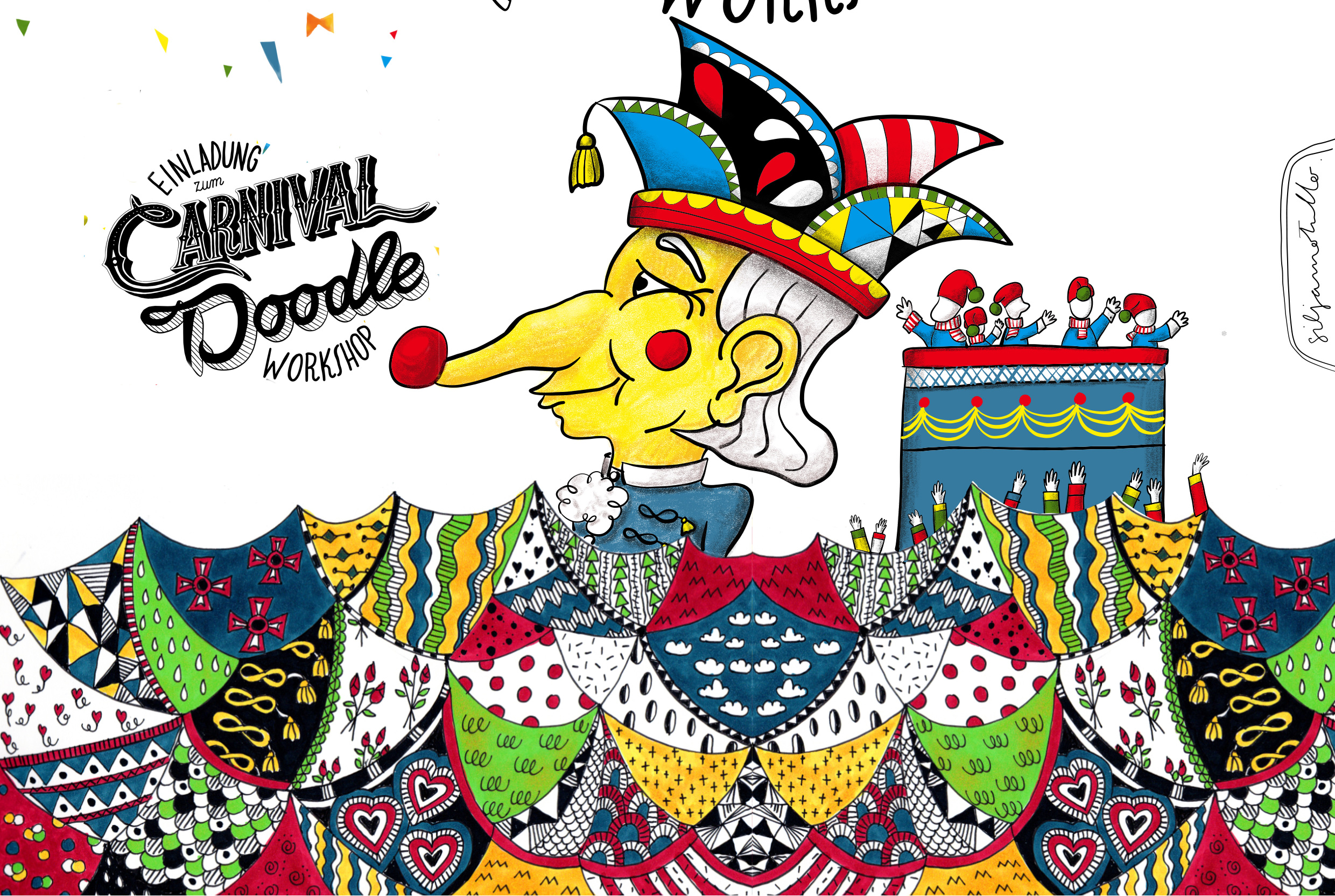 Karneval Im Doodle Stil Kleiner Online Workshop Am 14 02 2021 Creatipster
